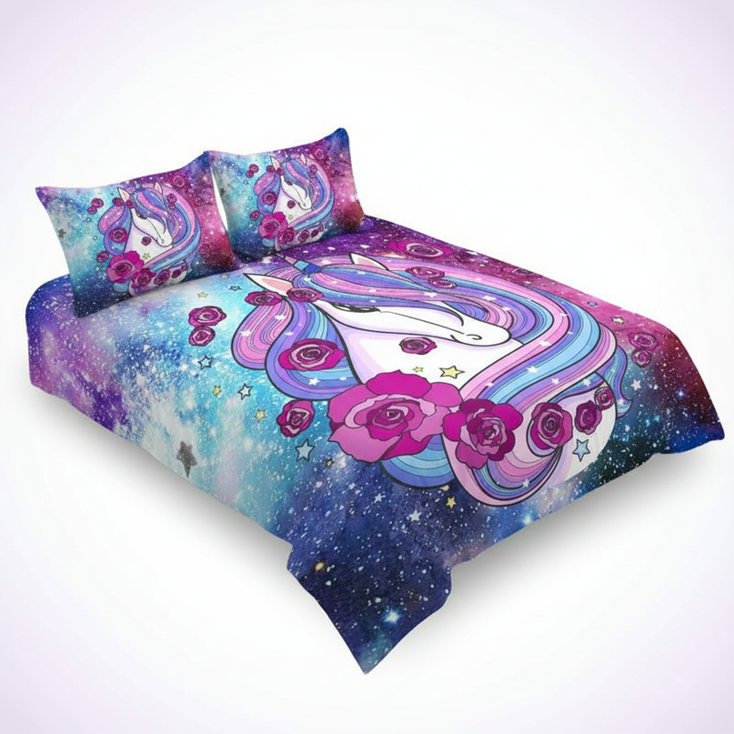 galaxy rose mane unicorn bedding - white-bg