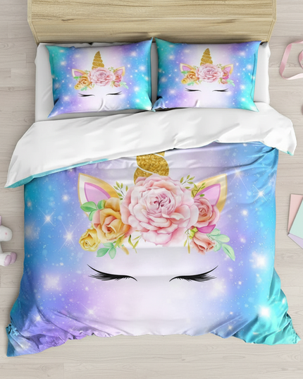 galaxy unicorn bedding - flat-lay