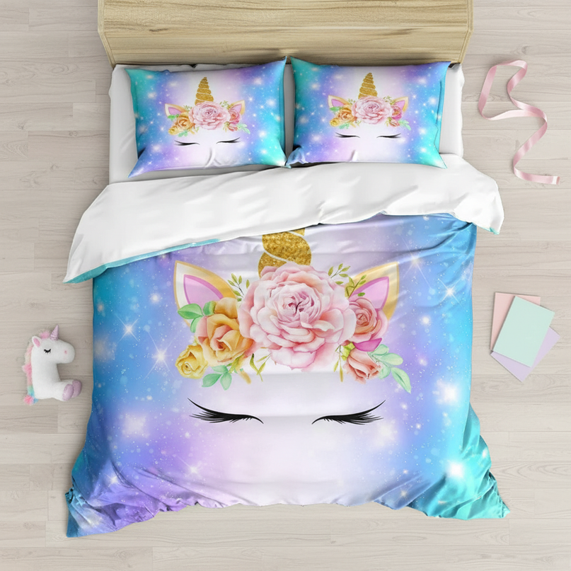 galaxy unicorn bedding - flat-lay