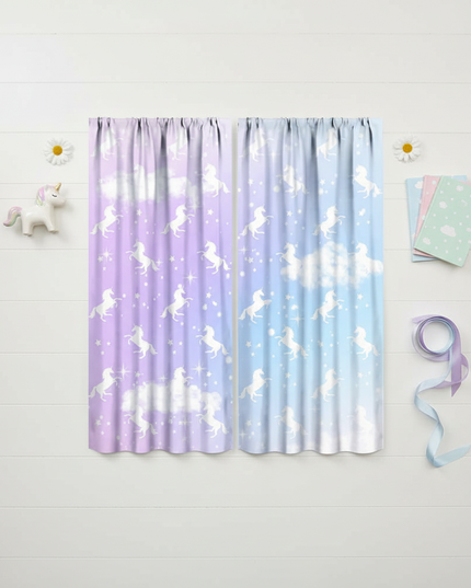 galaxy unicorn curtains - flat-lay