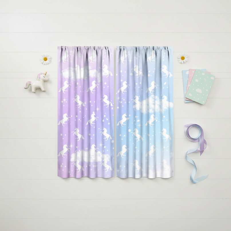 galaxy unicorn curtains - flat-lay