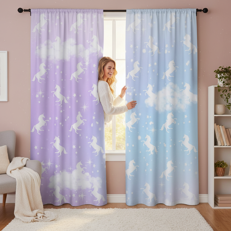 galaxy unicorn curtains - in-use
