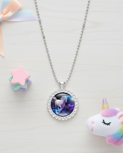 galaxy unicorn necklace - flat-lay