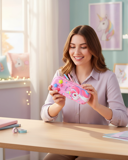 galaxy unicorn pencil case - in-use
