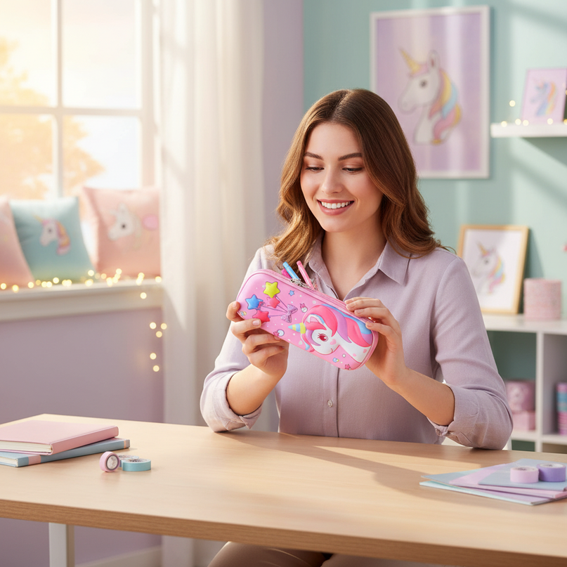 galaxy unicorn pencil case - in-use
