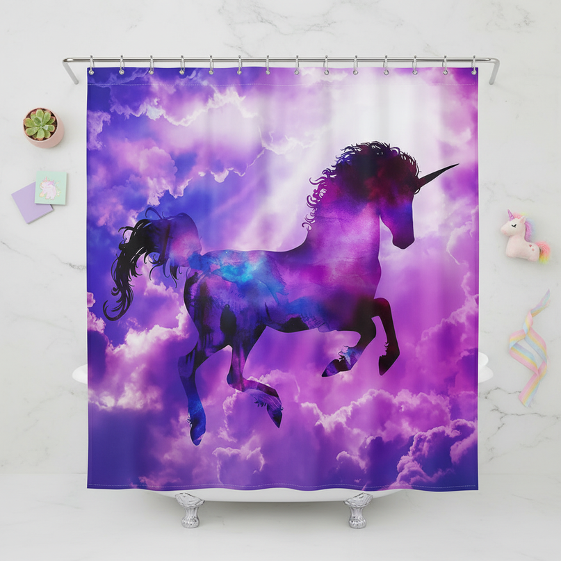 galaxy unicorn shower curtain - flat-lay