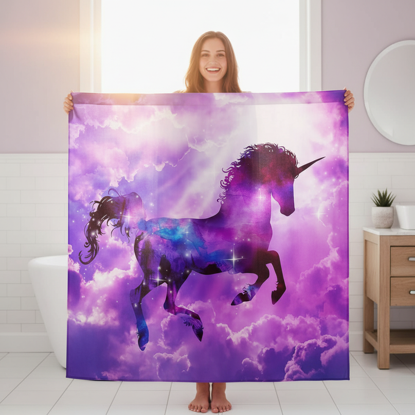 galaxy unicorn shower curtain - in-use