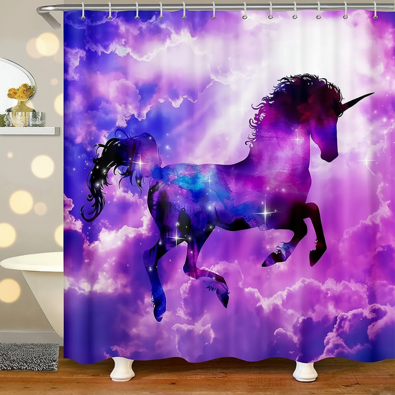 galaxy unicorn shower curtain - lifestyle