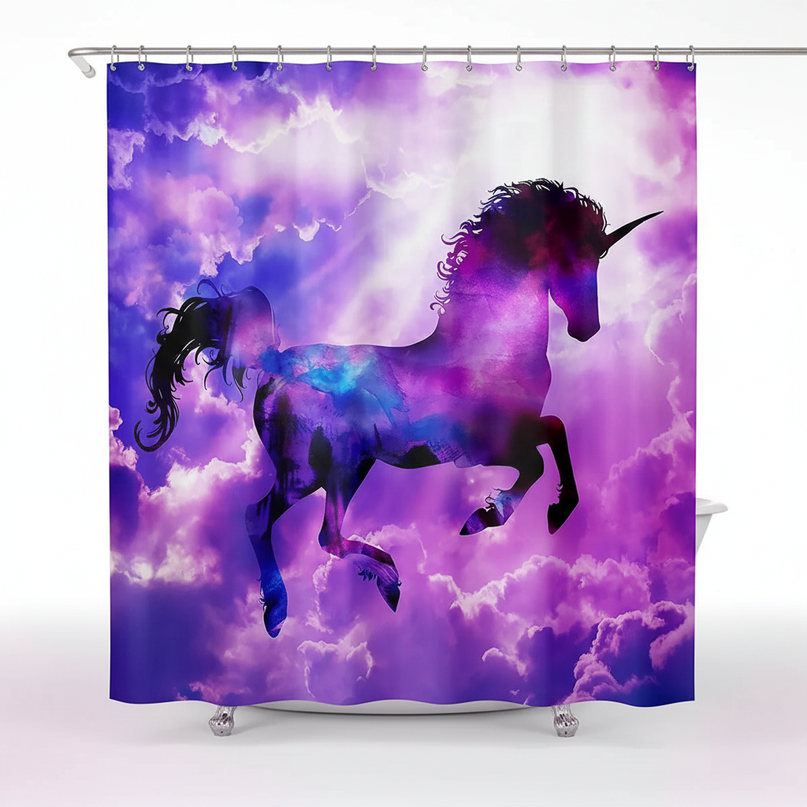 galaxy unicorn shower curtain - white-bg