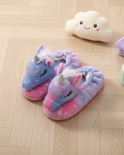 galaxy unicorn slippers - flat-lay