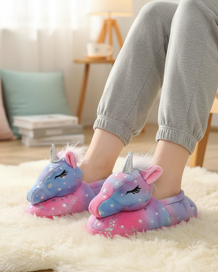 galaxy unicorn slippers - in-use