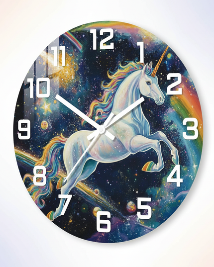 galaxy unicorn wall clock - white-bg