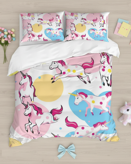 gallop heart circle unicorn bedding - flat-lay