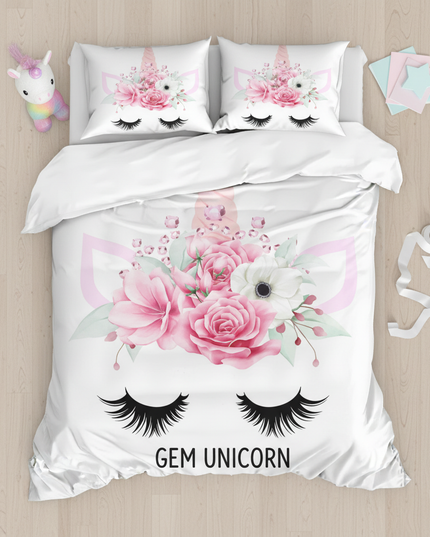gem unicorn bedding - flat-lay
