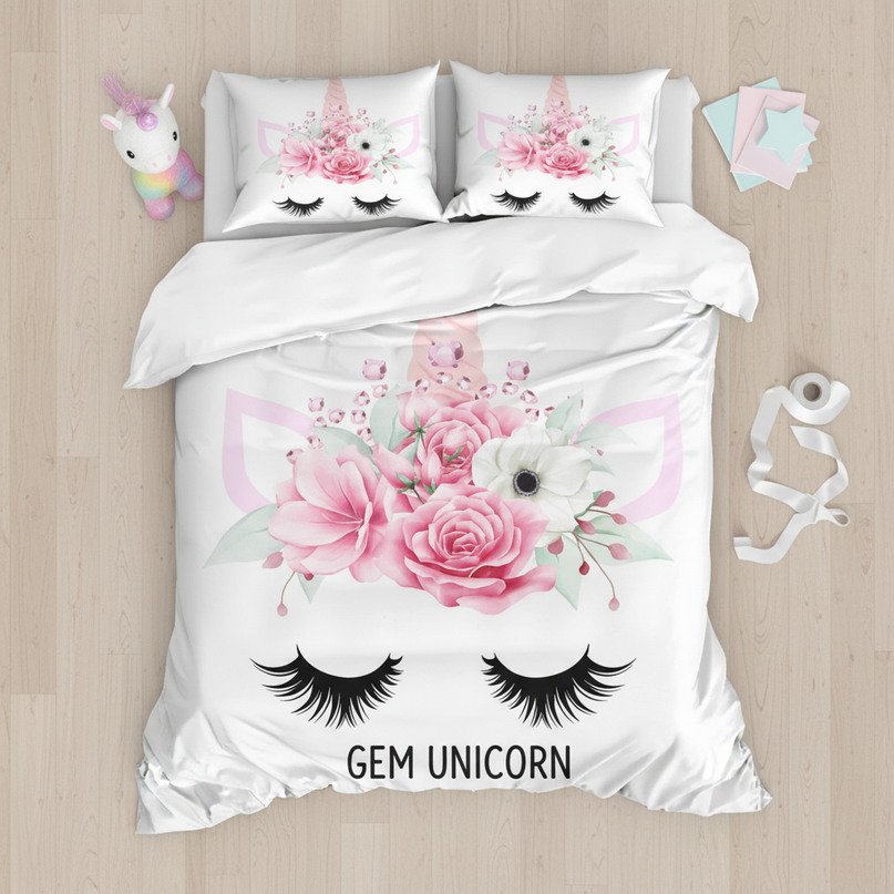 gem unicorn bedding - flat-lay