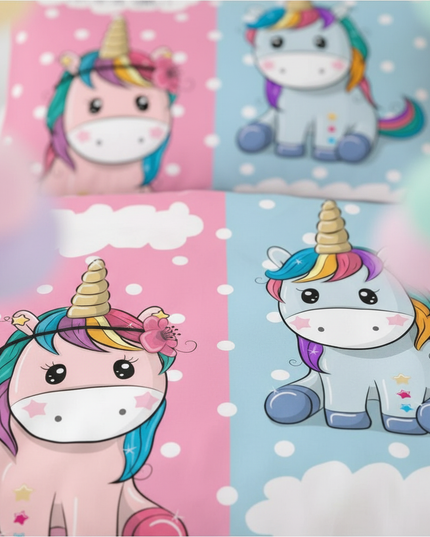 gender reveal twin unicorn bedding - detail