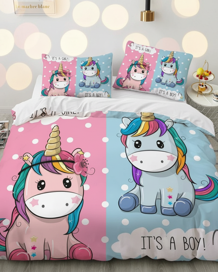 gender reveal twin unicorn bedding - lifestyle