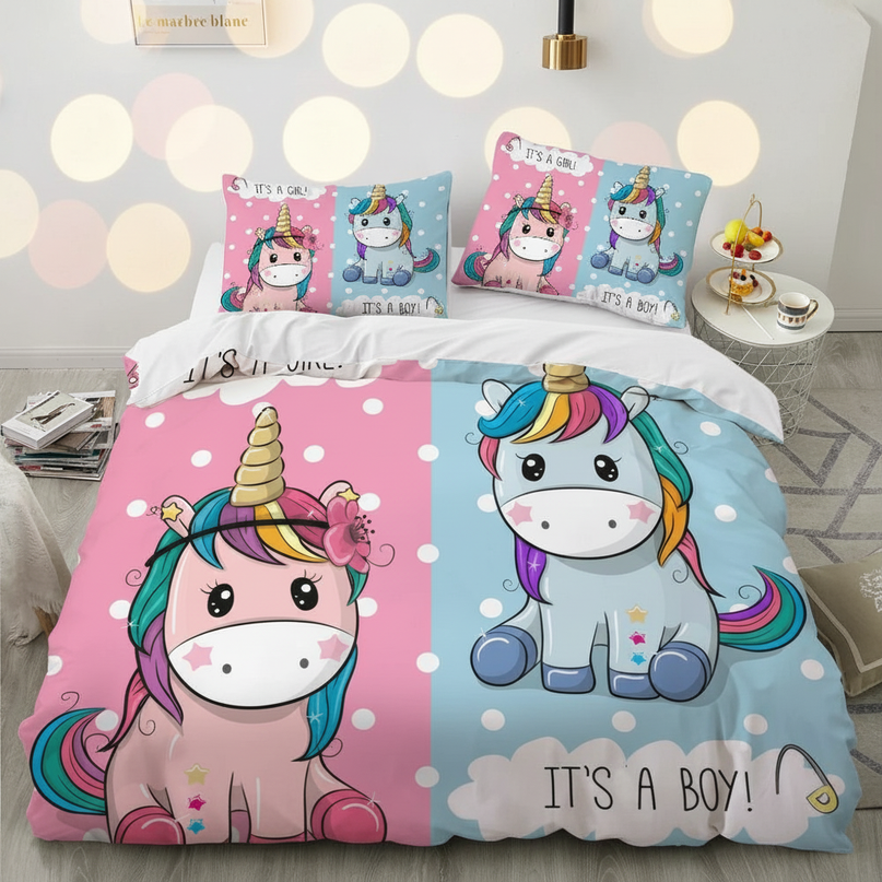 gender reveal twin unicorn bedding - lifestyle