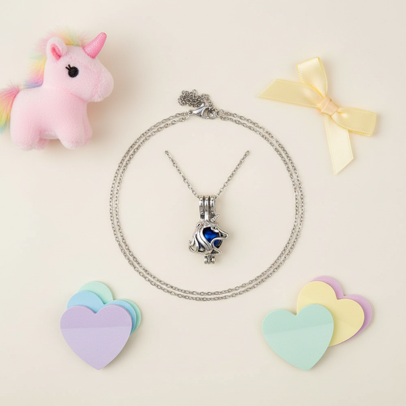 geometric unicorn head necklace - flat-lay