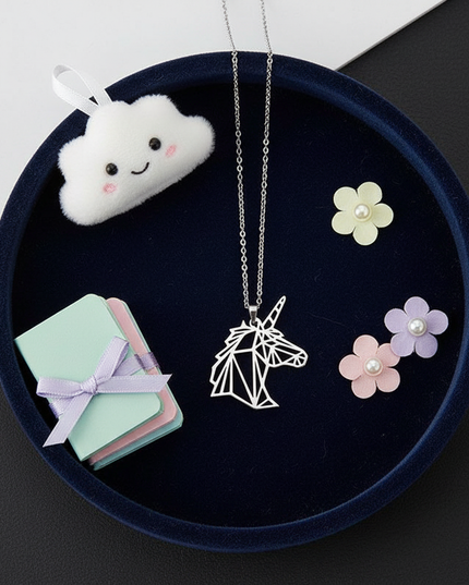 geometric unicorn necklace - flat-lay