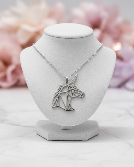 geometric unicorn necklace - lifestyle