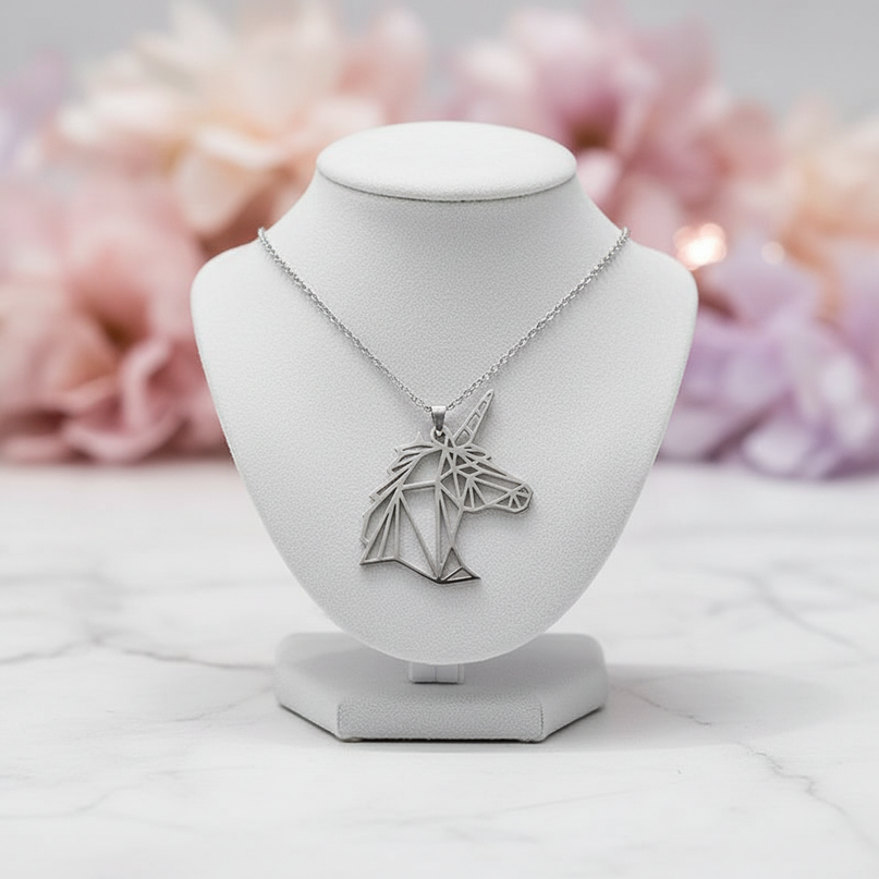 geometric unicorn necklace - lifestyle