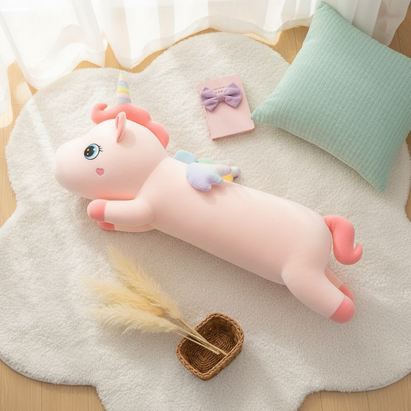 giant fluffy unicorn plush - flat-lay