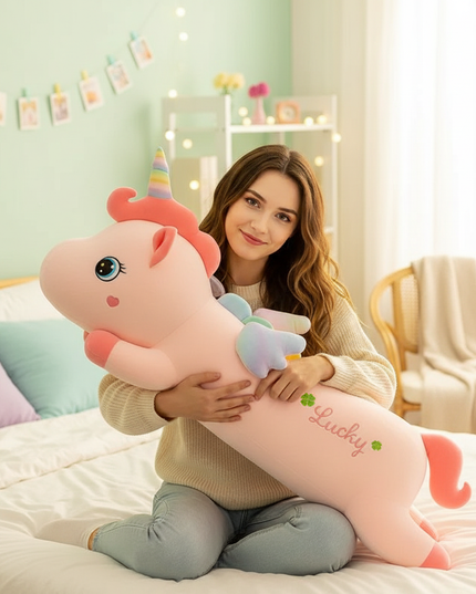 giant fluffy unicorn plush - in-use