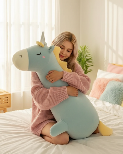 giant lovely unicorn plush toy - in-use