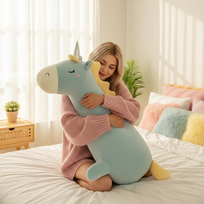 giant lovely unicorn plush toy - in-use