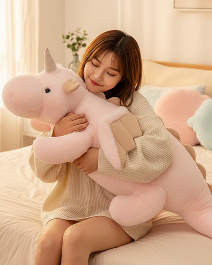 giant pink unicorn body pillow plush - in-use