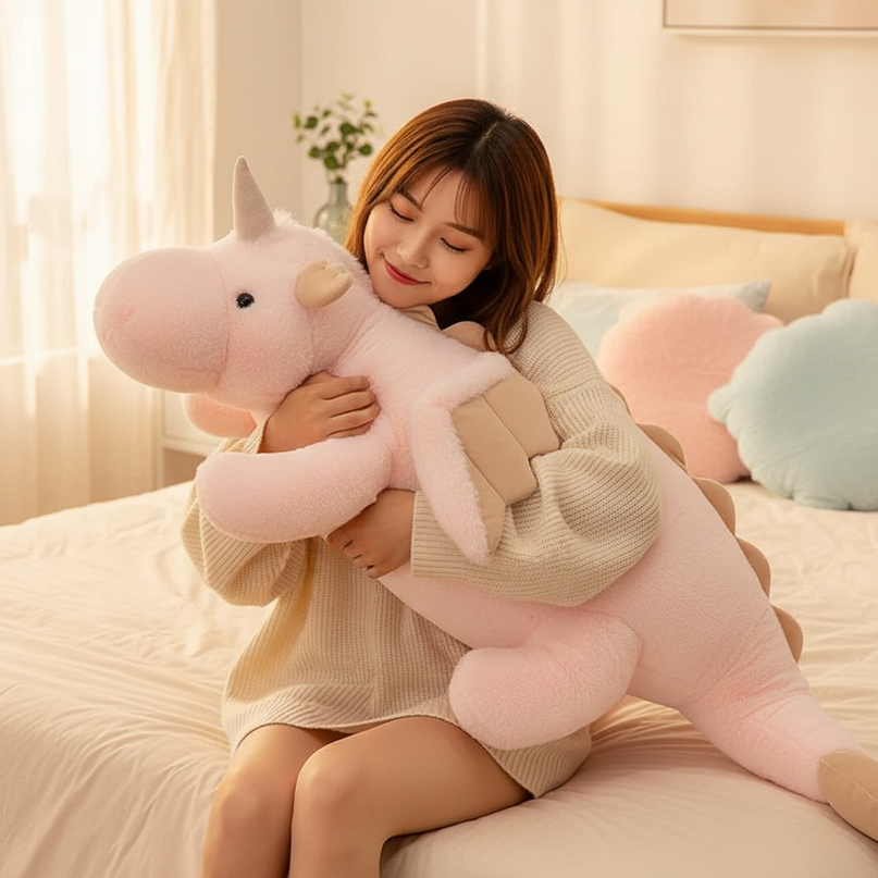 giant pink unicorn body pillow plush - in-use