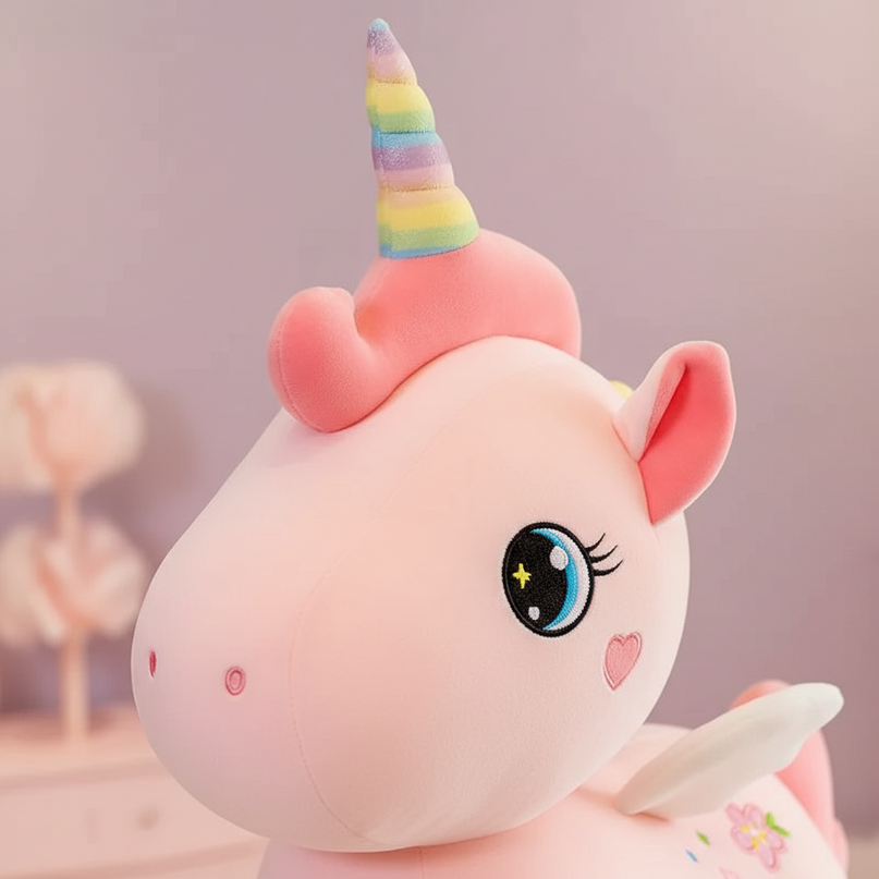 giant pink unicorn plush stuffed animal - detail