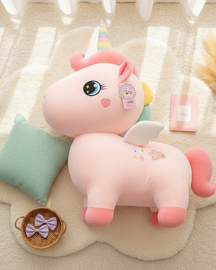 giant pink unicorn plush stuffed animal - flat-lay