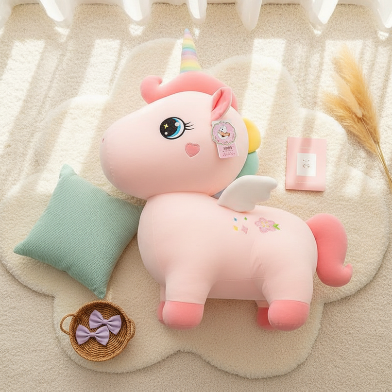 giant pink unicorn plush stuffed animal - flat-lay