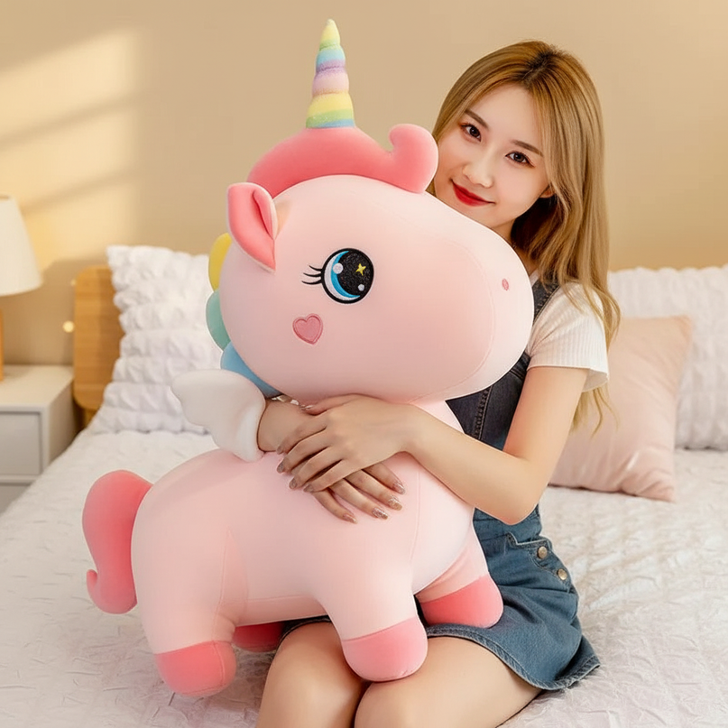 giant pink unicorn plush stuffed animal - in-use