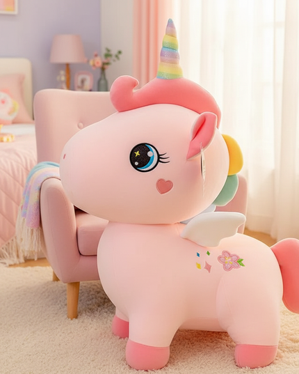giant pink unicorn plush stuffed animal - lifestyle