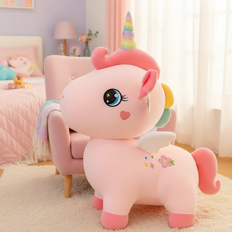 giant pink unicorn plush stuffed animal - lifestyle