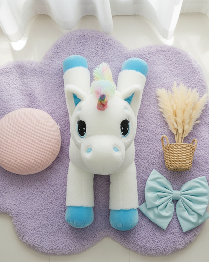 giant rainbow unicorn stuffed animal - flat-lay