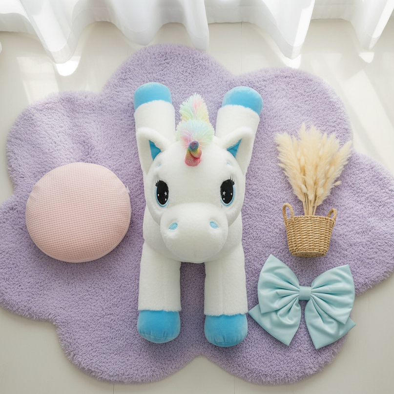 giant rainbow unicorn stuffed animal - flat-lay