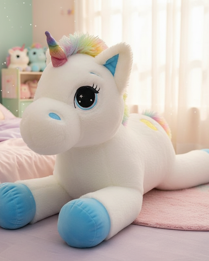 giant rainbow unicorn stuffed animal - lifestyle