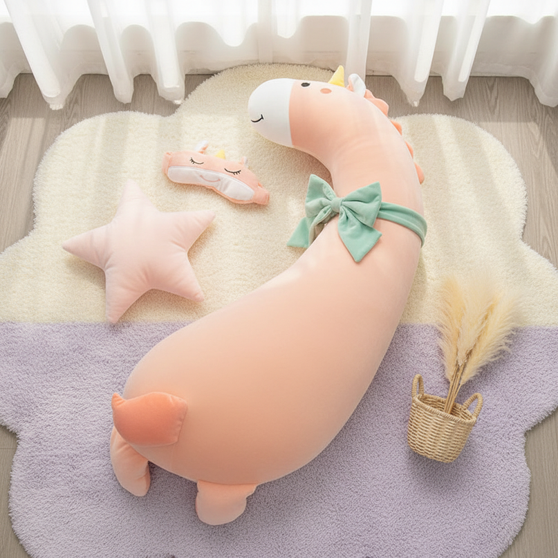 giant unicorn leg pillow plush - flat-lay