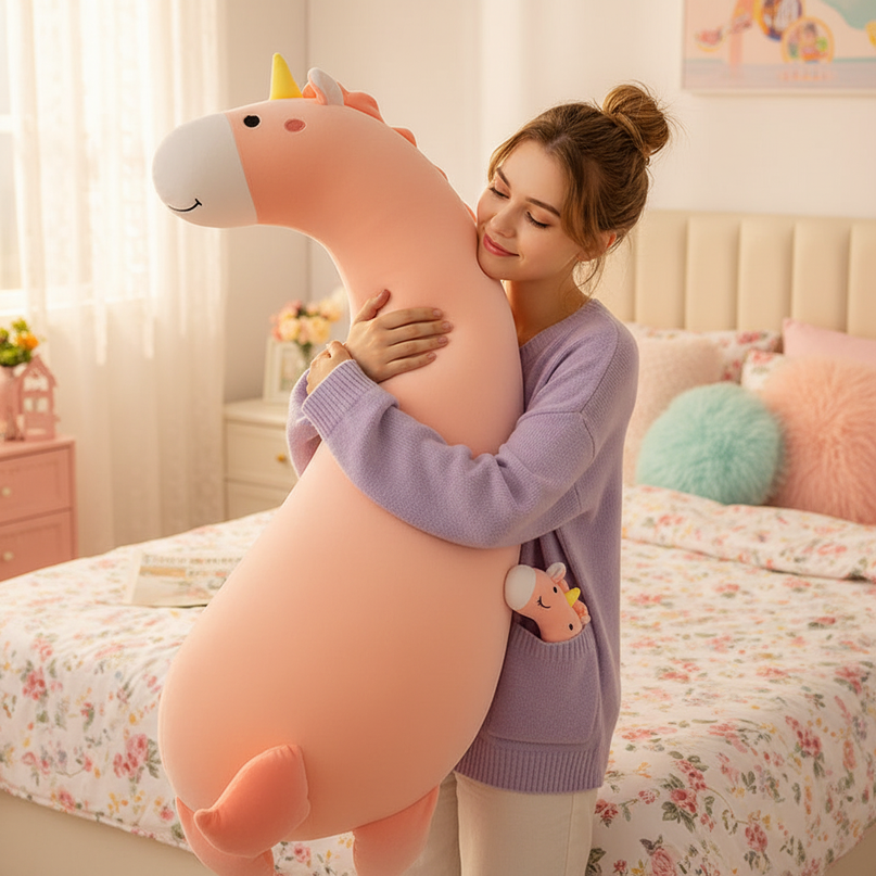 giant unicorn leg pillow plush - in-use