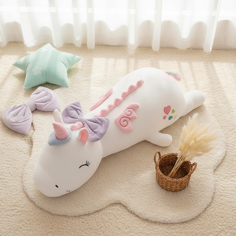 giant unicorn plush - flat-lay