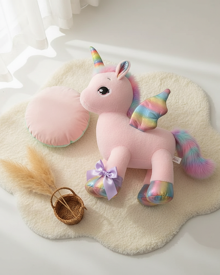 giant unicorn plush stuffed animal - flat-lay