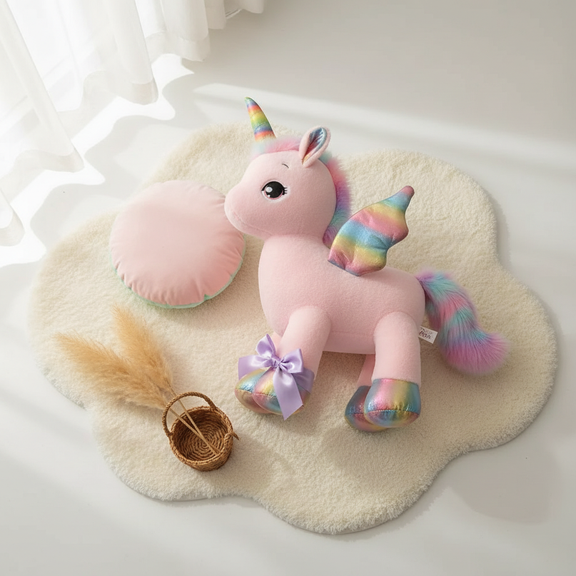 giant unicorn plush stuffed animal - flat-lay