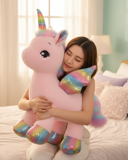 giant unicorn plush stuffed animal - in-use