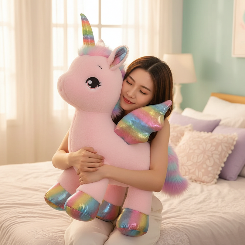 giant unicorn plush stuffed animal - in-use