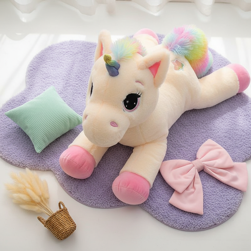 giant unicorn plush toy - flat-lay
