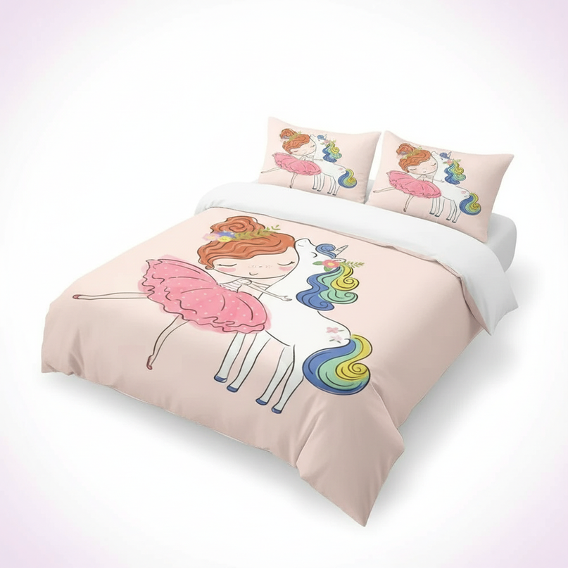 girl hugging unicorn bedding - white-bg